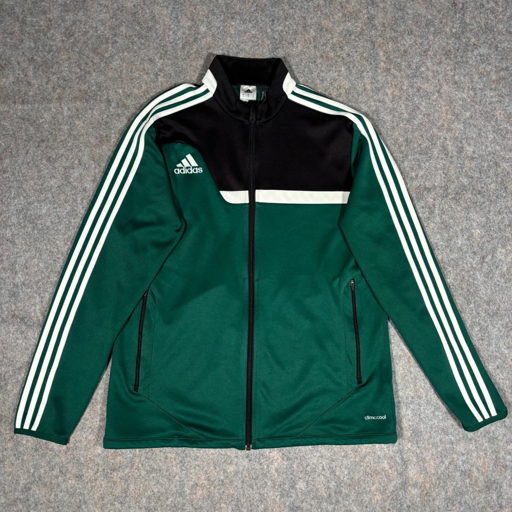 Adidas Track Jacket Mens Medium Green Black Climacool Full Zip Z21092 Training